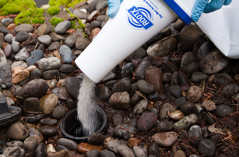 Step 5A: Sewer Cleanout Application

Pour entire contents of RootX Funnel Jar into cleanout. Add 5 gallons of water per pound of RootX used to push the foam down through the sewer line. (example 10 gallons of water for a 2 lb jar)
